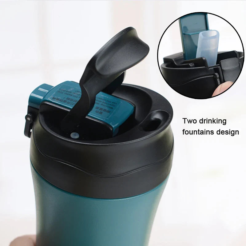 New Coffee Thermos with Dual Drink Sip and Straw