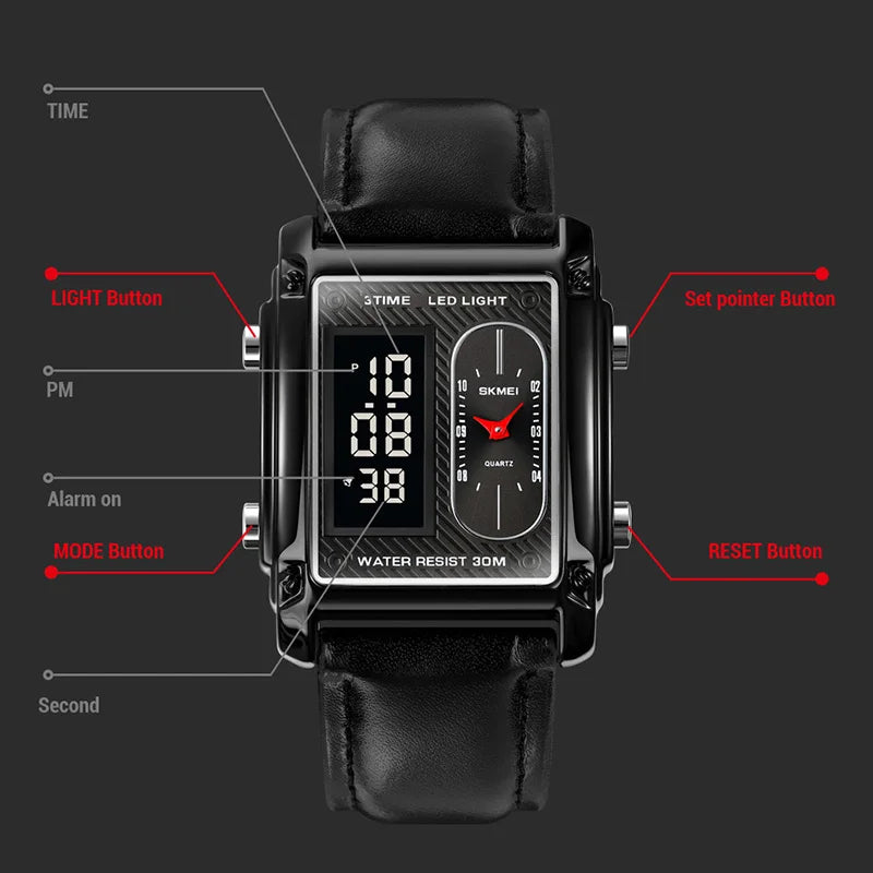 Men's SKMEl 8681 Casual Three Time (Digital Analog Luxury Watch)