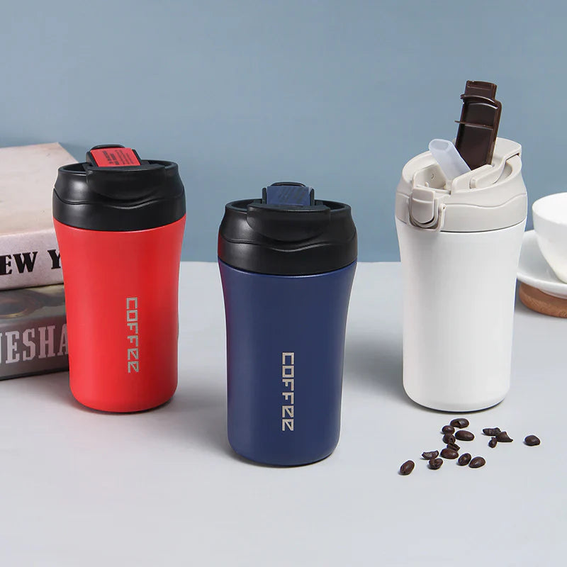 New Coffee Thermos with Dual Drink Sip and Straw
