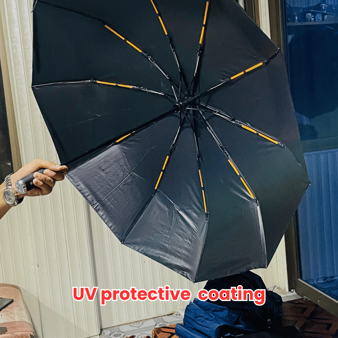 UV Protective Windproof Folding Umbrella with LED Light - Imported Quality with Leather Pouch