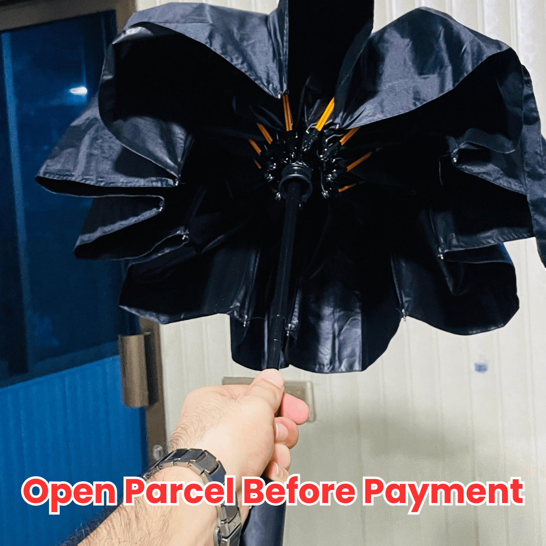 UV Protective Windproof Folding Umbrella with LED Light - Imported Quality with Leather Pouch