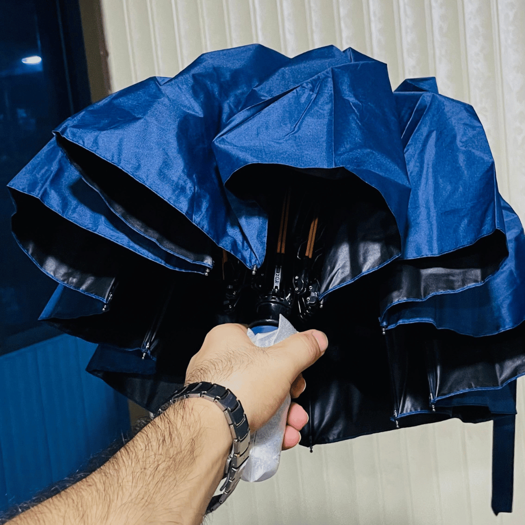 UV Protective Windproof Folding Umbrella with LED Light - Imported Quality with Leather Pouch