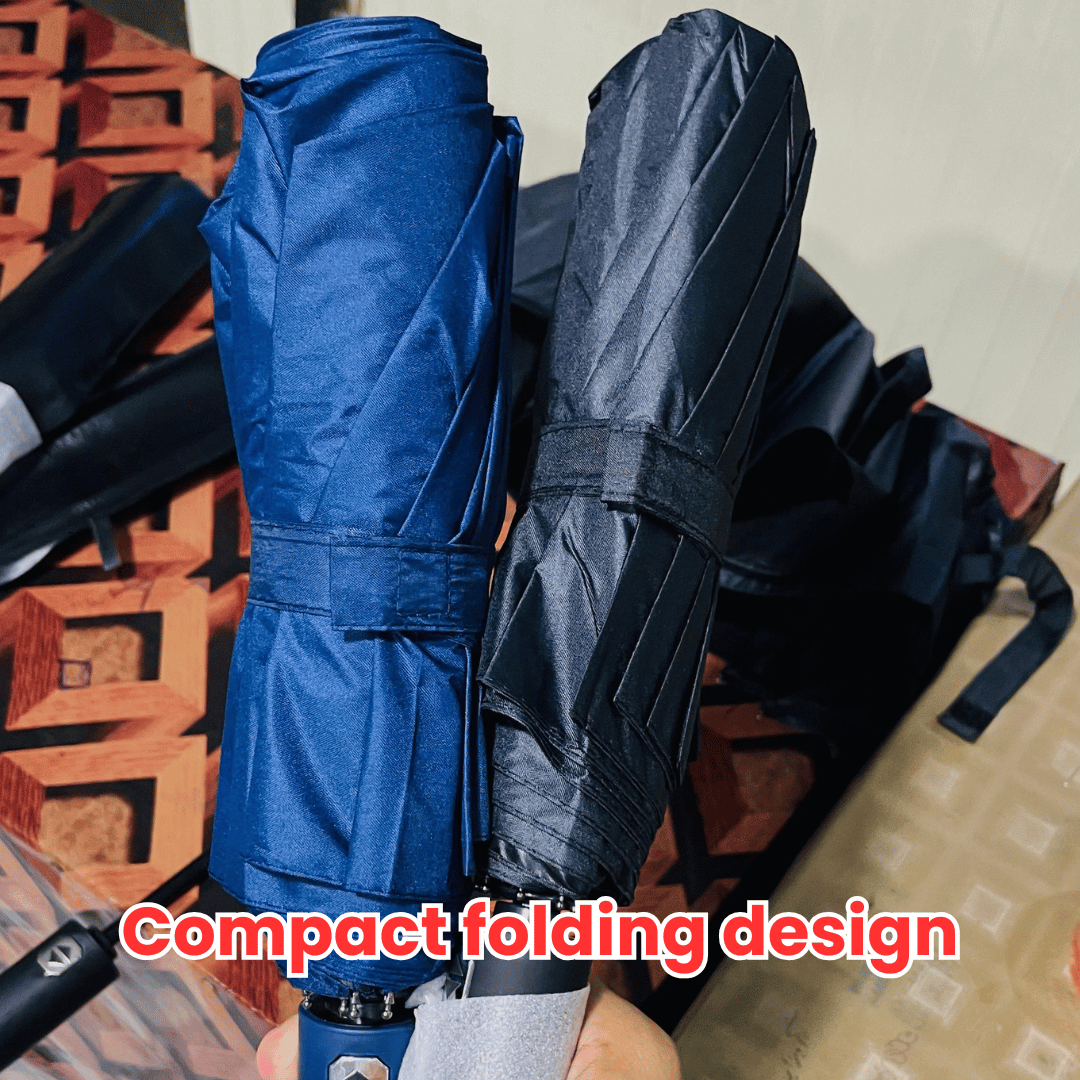 UV Protective Windproof Folding Umbrella with LED Light - Imported Quality with Leather Pouch