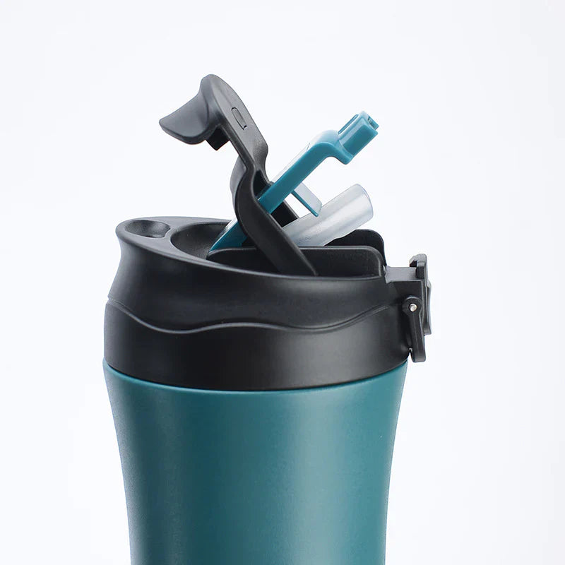 New Coffee Thermos with Dual Drink Sip and Straw