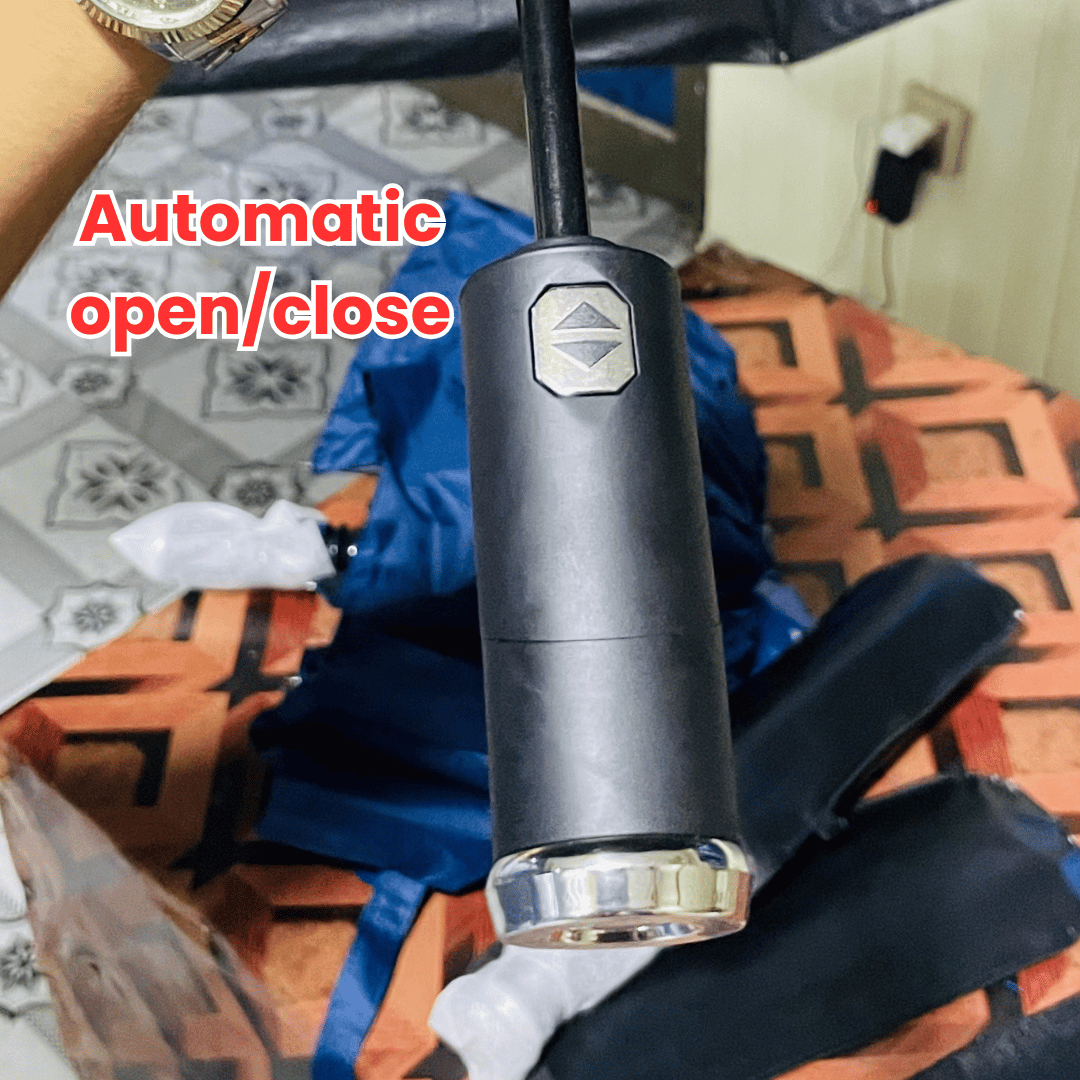 UV Protective Windproof Folding Umbrella with LED Light - Imported Quality with Leather Pouch