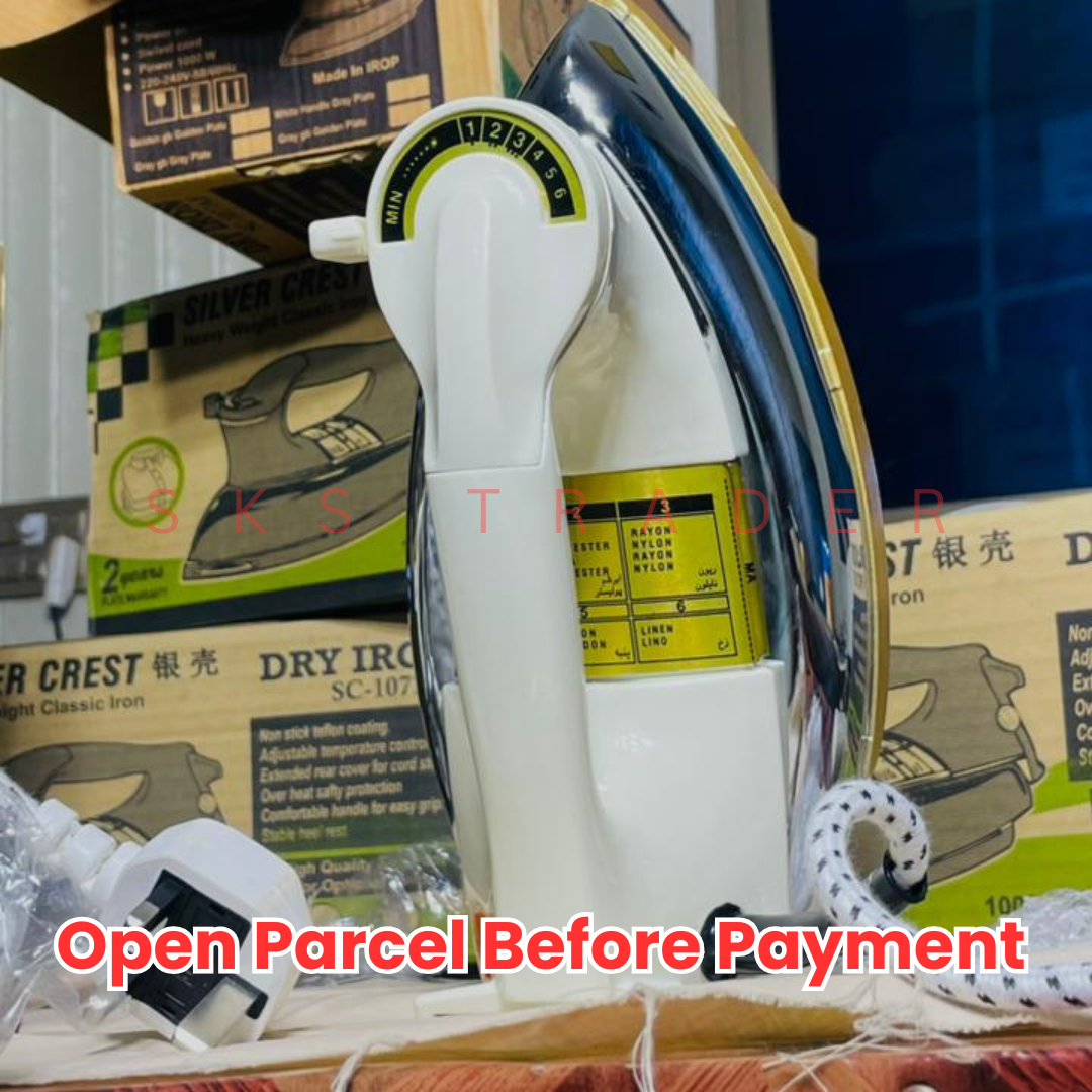 Silver Crest Dry Iron 1000W SC-1077AF | 2 Years Warranty | Non-Stick Heavy Weight Iron