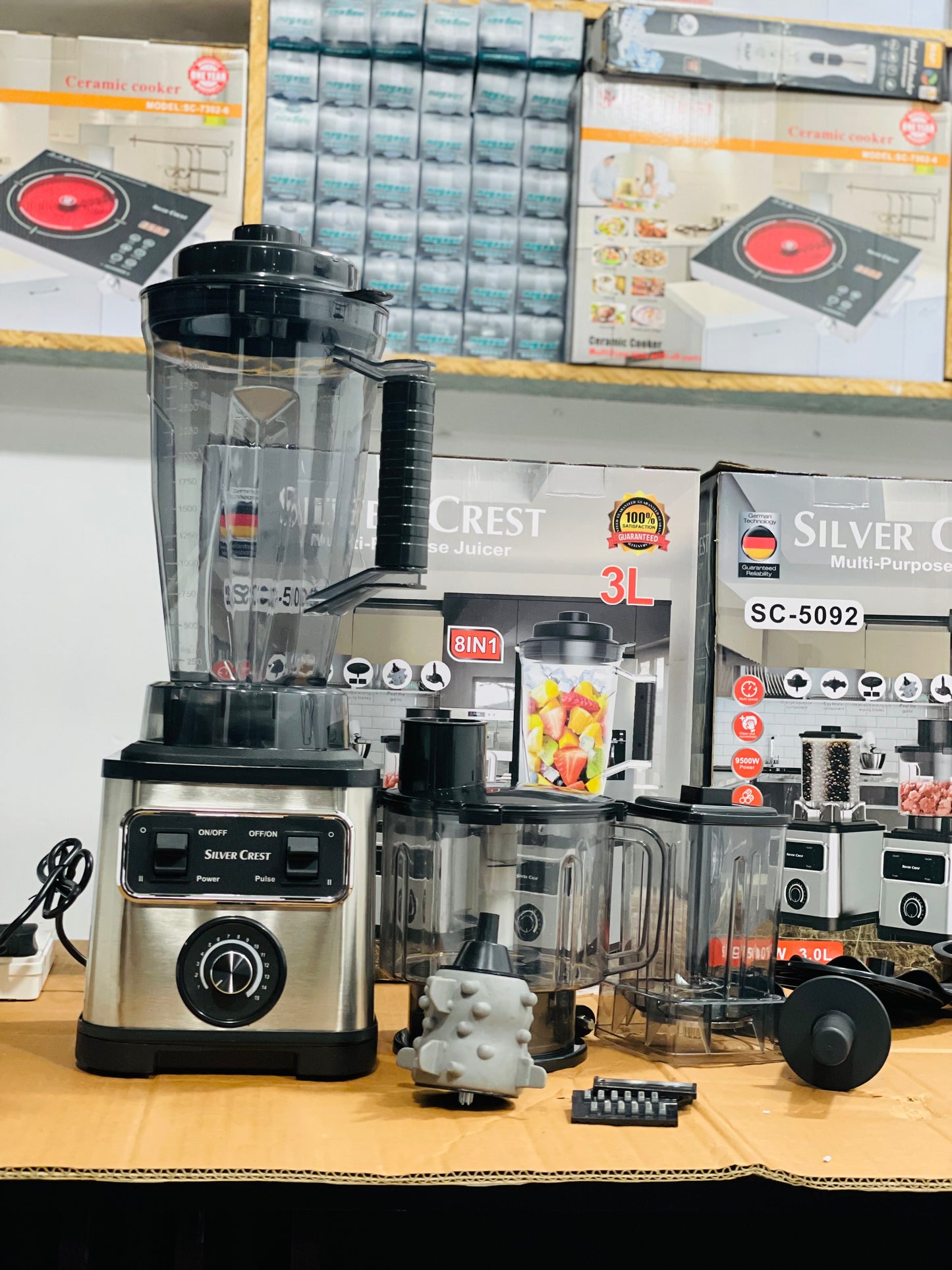 Silver Crest 8-in-1 Food Processor 3L | 15 Speed Settings | Juicer Blender Grinder | 8 Stainless Steel Blades