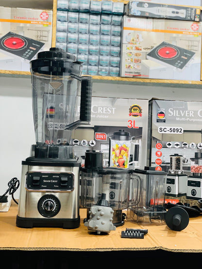 Silver Crest 8-in-1 Food Processor 3L | 15 Speed Settings | Juicer Blender Grinder | 8 Stainless Steel Blades