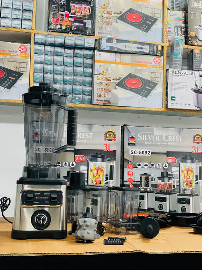 Silver Crest 8-in-1 Food Processor 3L | 15 Speed Settings | Juicer Blender Grinder | 8 Stainless Steel Blades