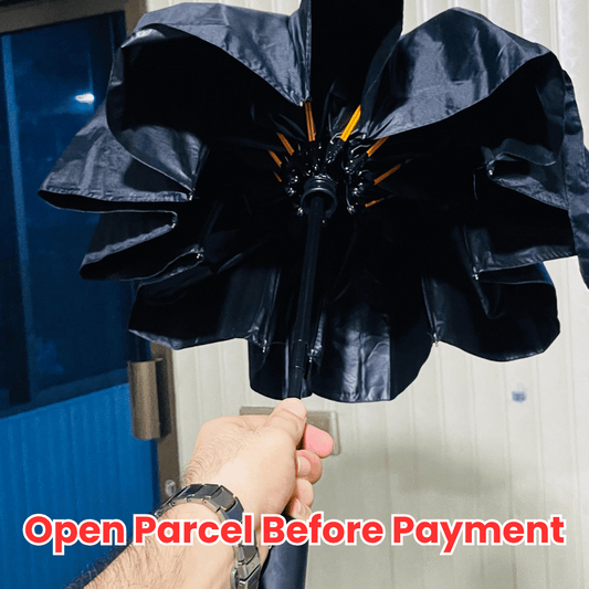UV Protective Windproof Folding Umbrella with LED Light - Imported Quality with Leather Pouch