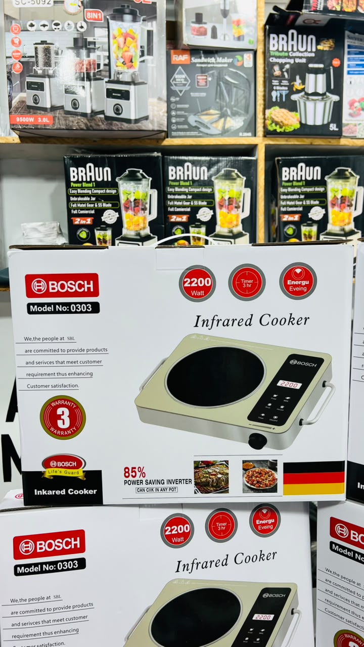 Bosch 0303 Infrared Cooker 2200W - Touch Panel Electric Stove with Knob Control, 3-Hour Timer & 5 Cooking Modes - Works with Any Cookware - 3 Year Warranty