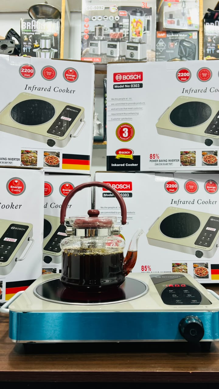 Bosch 0303 Infrared Cooker 2200W - Touch Panel Electric Stove with Knob Control, 3-Hour Timer & 5 Cooking Modes - Works with Any Cookware - 3 Year Warranty