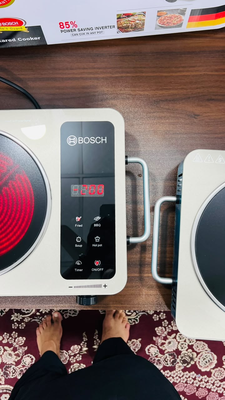 Bosch 0303 Infrared Cooker 2200W - Touch Panel Electric Stove with Knob Control, 3-Hour Timer & 5 Cooking Modes - Works with Any Cookware - 3 Year Warranty
