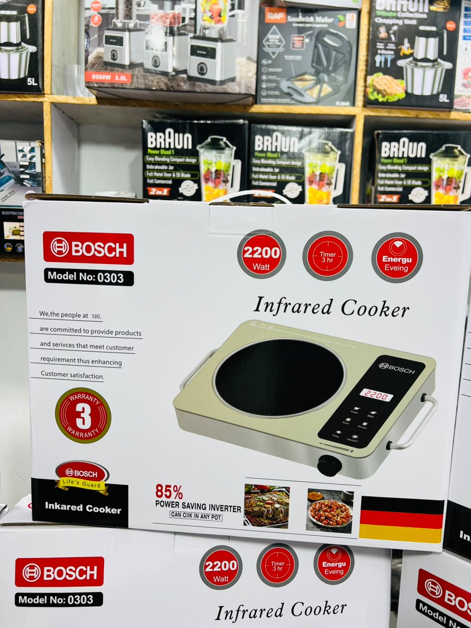 Bosch 0303 Infrared Cooker 2200W - Touch Panel Electric Stove with Knob Control, 3-Hour Timer & 5 Cooking Modes - Works with Any Cookware - 3 Year Warranty